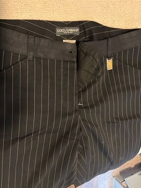 Dolce & Gabbana Black Pinstripe Trousers with Gold Accent